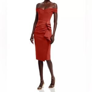 Chiara Boni La Petite Robe Off-The-Shoulder Radoslava Dress Red Women’s Sz 14